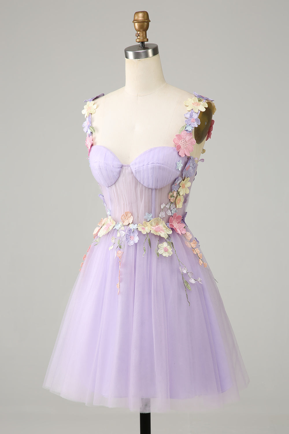Cute A Line Lavender Short Homecoming Dress With 3D Flowers Beautiful