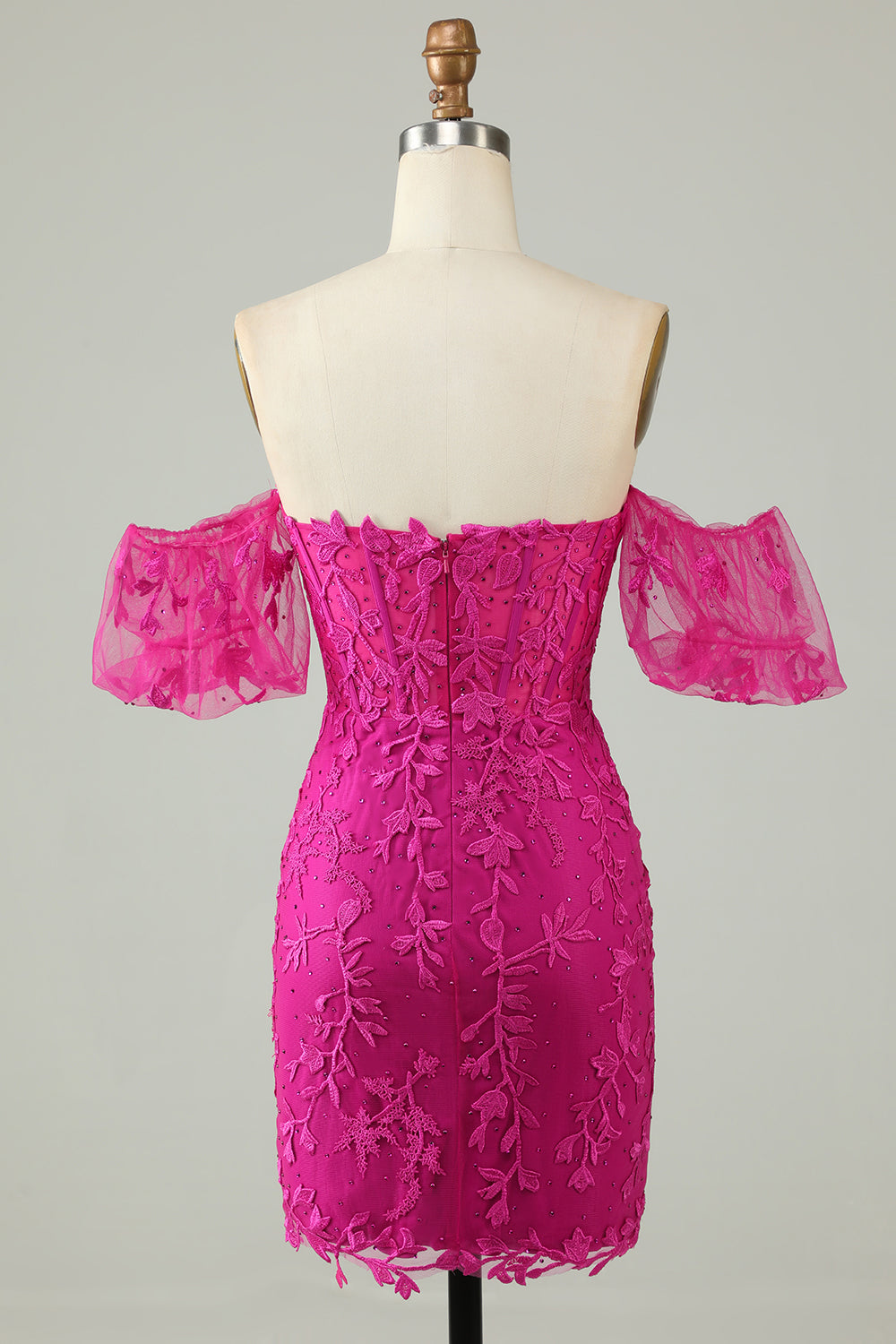 Fuchsia Sheath Off the Shoulder Short Homecoming Dress With Appliques Sexy