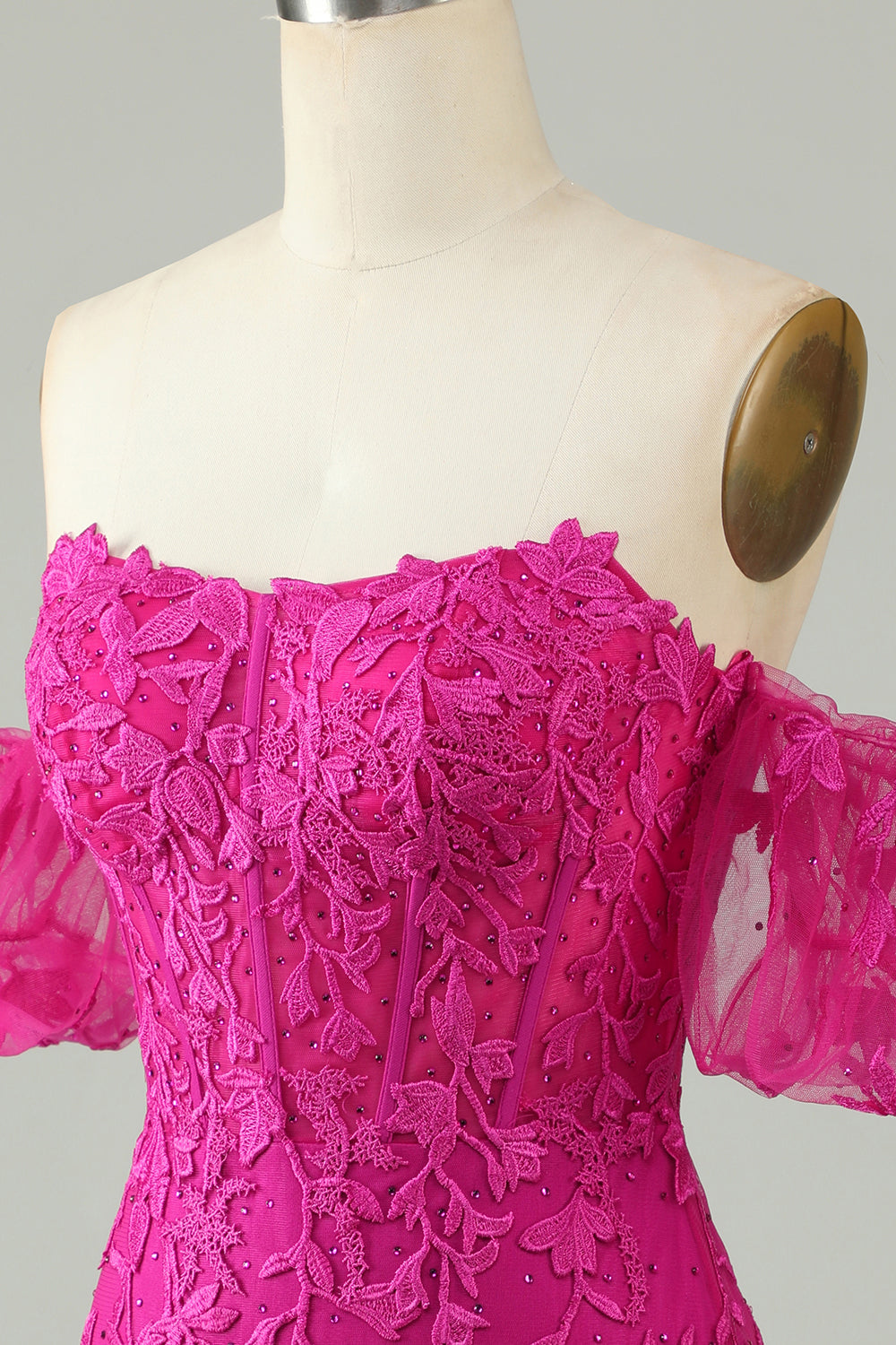 Fuchsia Sheath Off the Shoulder Short Homecoming Dress With Appliques Sexy