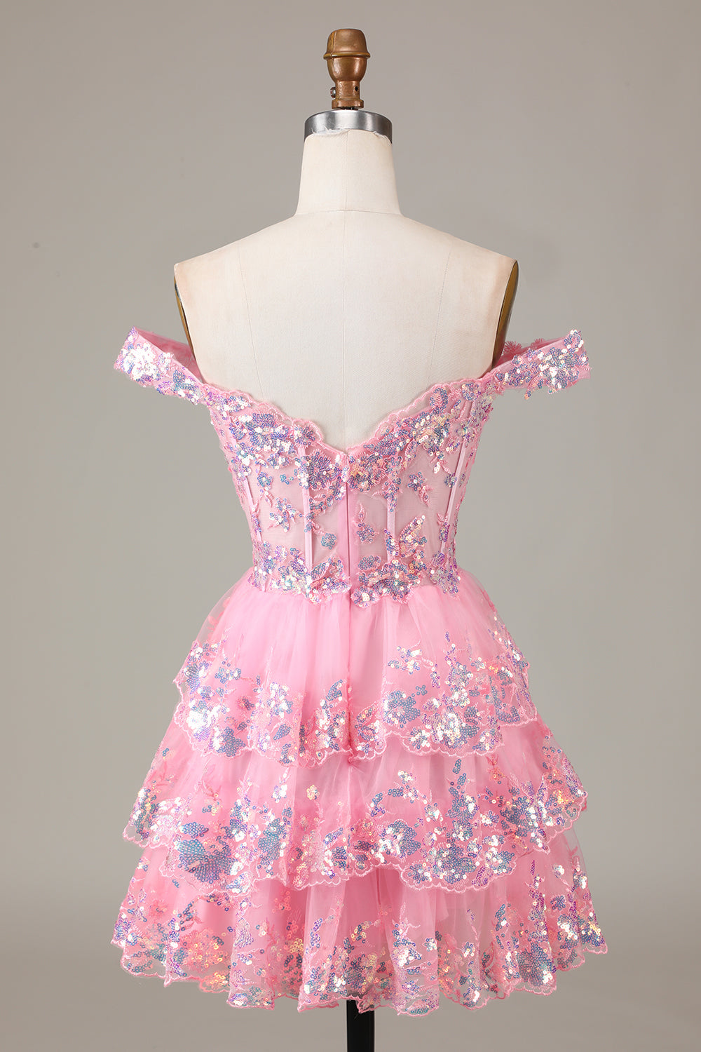 Sparkly Black Pink A-Line Corset Tiered Short Homecoming Dress Sexy