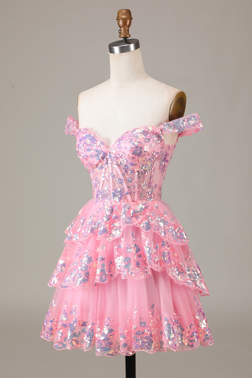 Sparkly Black Pink A-Line Corset Tiered Short Homecoming Dress Sexy