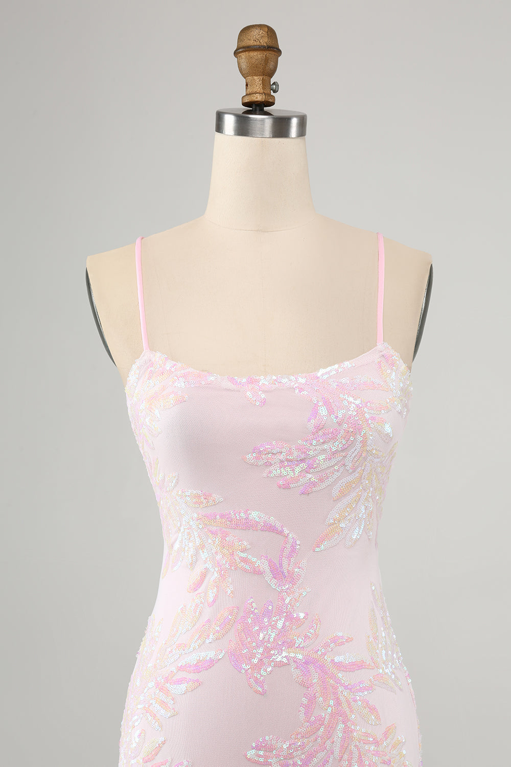 Pink Bodycon Spaghetti Straps Homecoming Dress with Criss Cross Back Sexy
