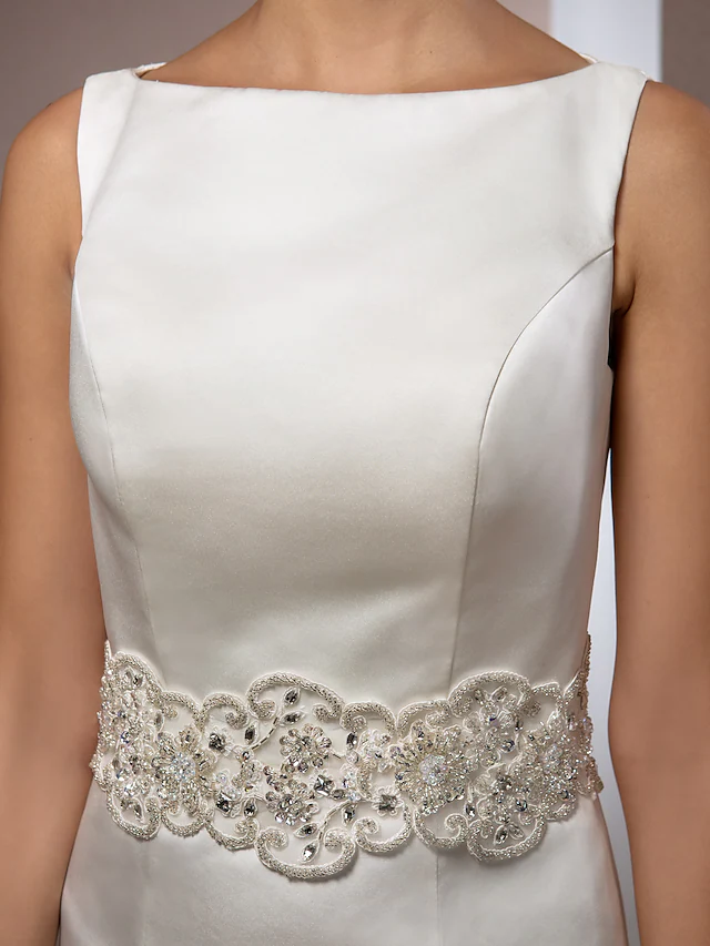 Wedding Dresses Bateau Neck Cathedral Train Satin Regular Straps Vintage Inspired