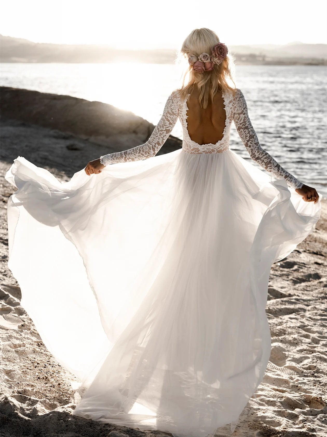 A-Line/Princess Scoop Floor-Length Wedding Dress Open Back