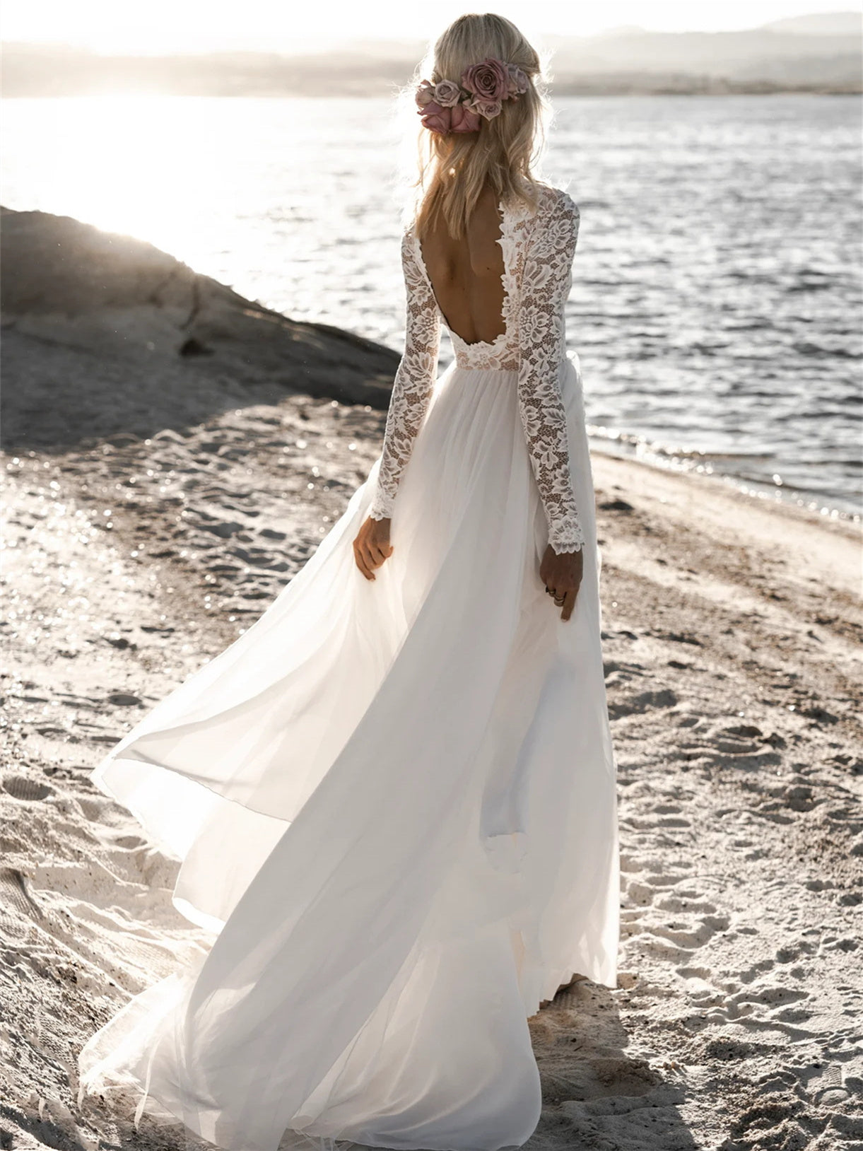A-Line/Princess Scoop Floor-Length Wedding Dress Open Back