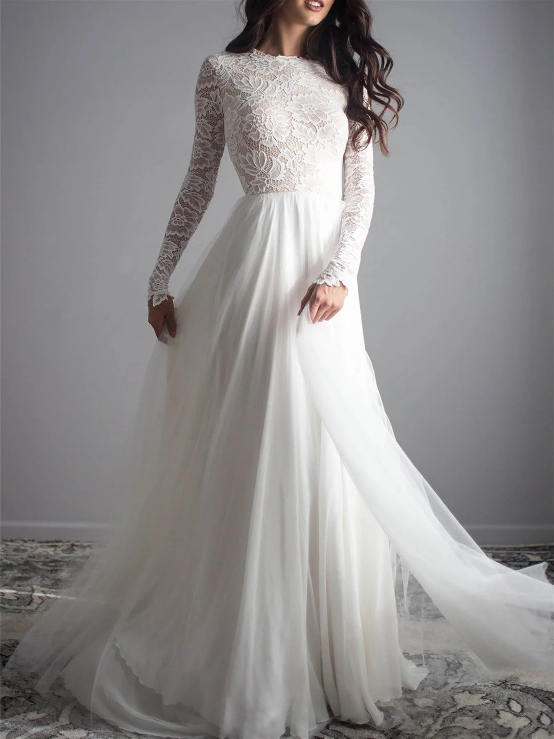 A-Line/Princess Scoop Floor-Length Wedding Dress Open Back