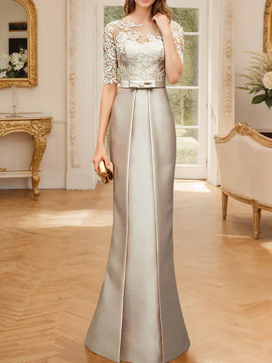 Sheath/column hallucination collar to floor length mother of the bride dress Beautiful