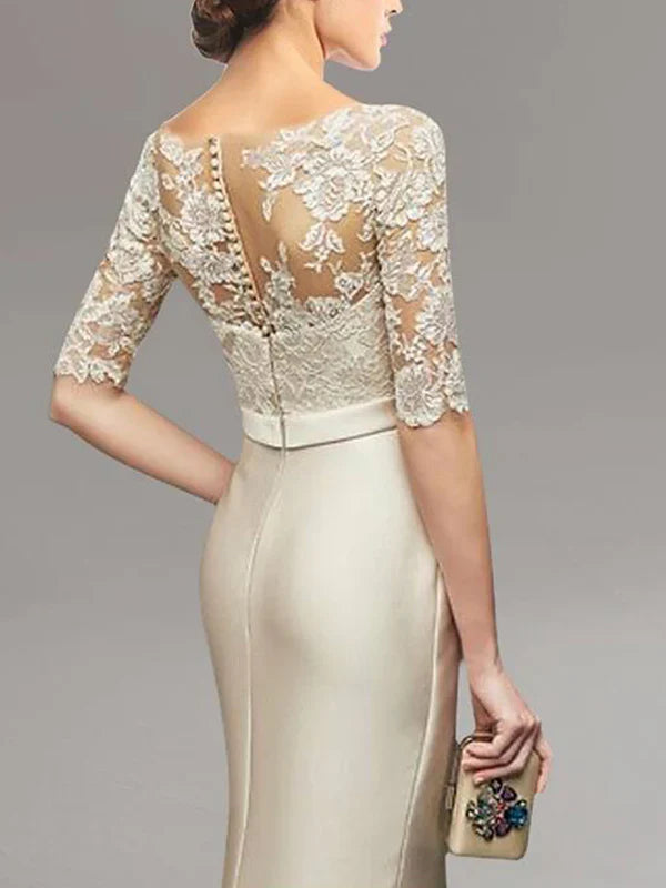 Sheath/column hallucination collar to floor length mother of the bride dress Beautiful