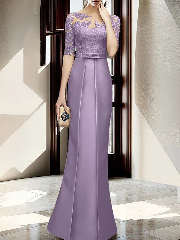 Sheath/column hallucination collar to floor length mother of the bride dress Beautiful