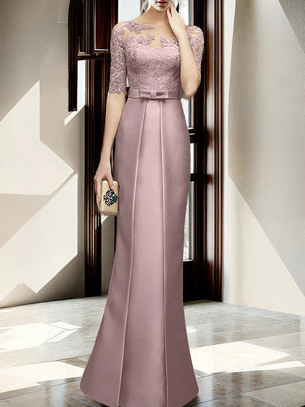 Sheath/column hallucination collar to floor length mother of the bride dress Beautiful