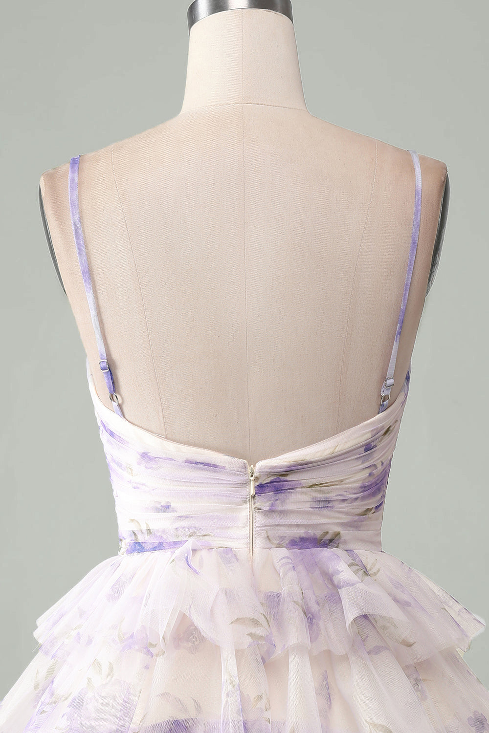 Lavender Flower A-Line Spaghetti Straps Tiered Pleated Short Homecoming Dress Sexy