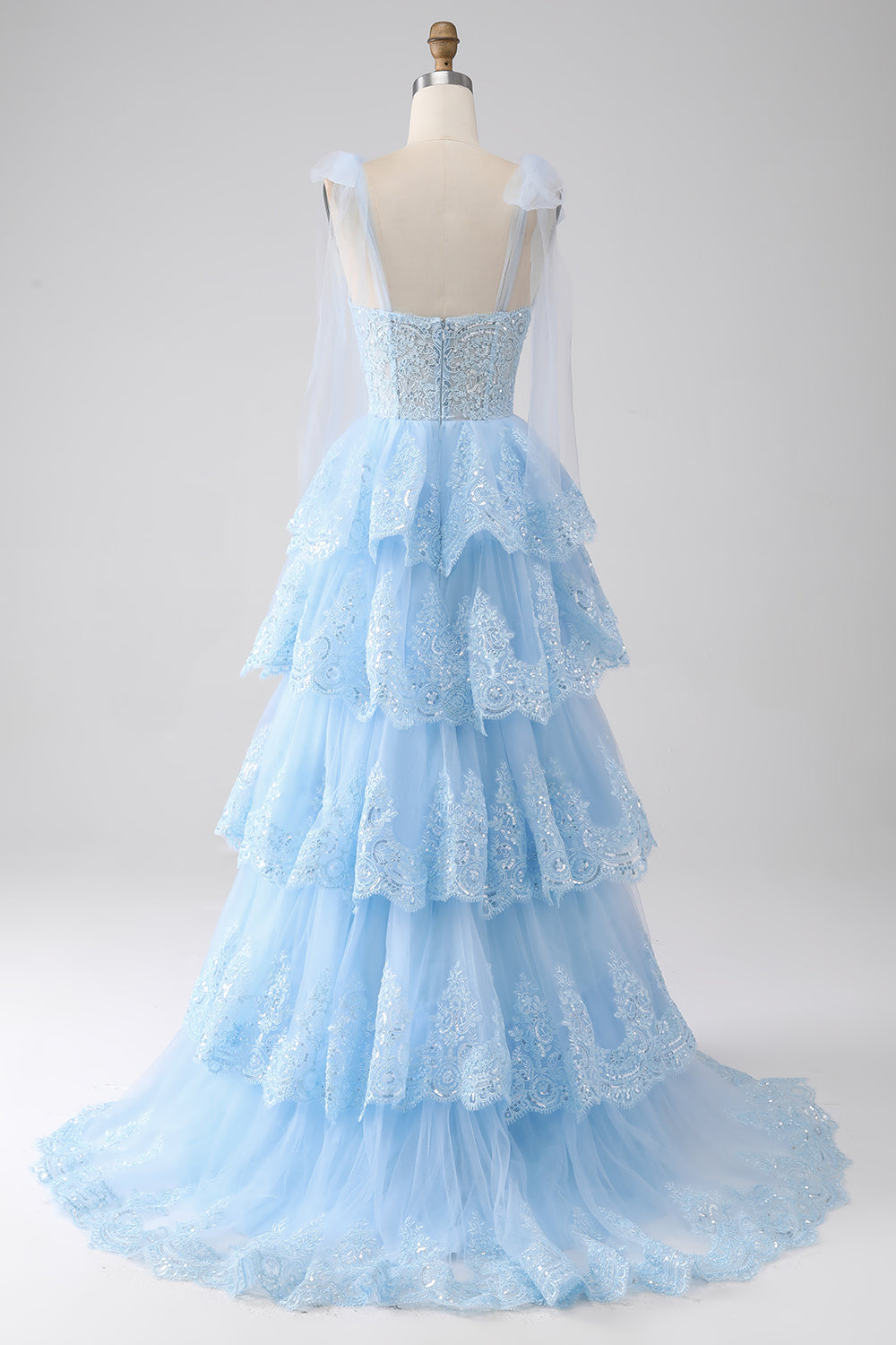 Spaghetti Straps Dark Blue Tiered Sequined Prom Dress with Appliques Sexy
