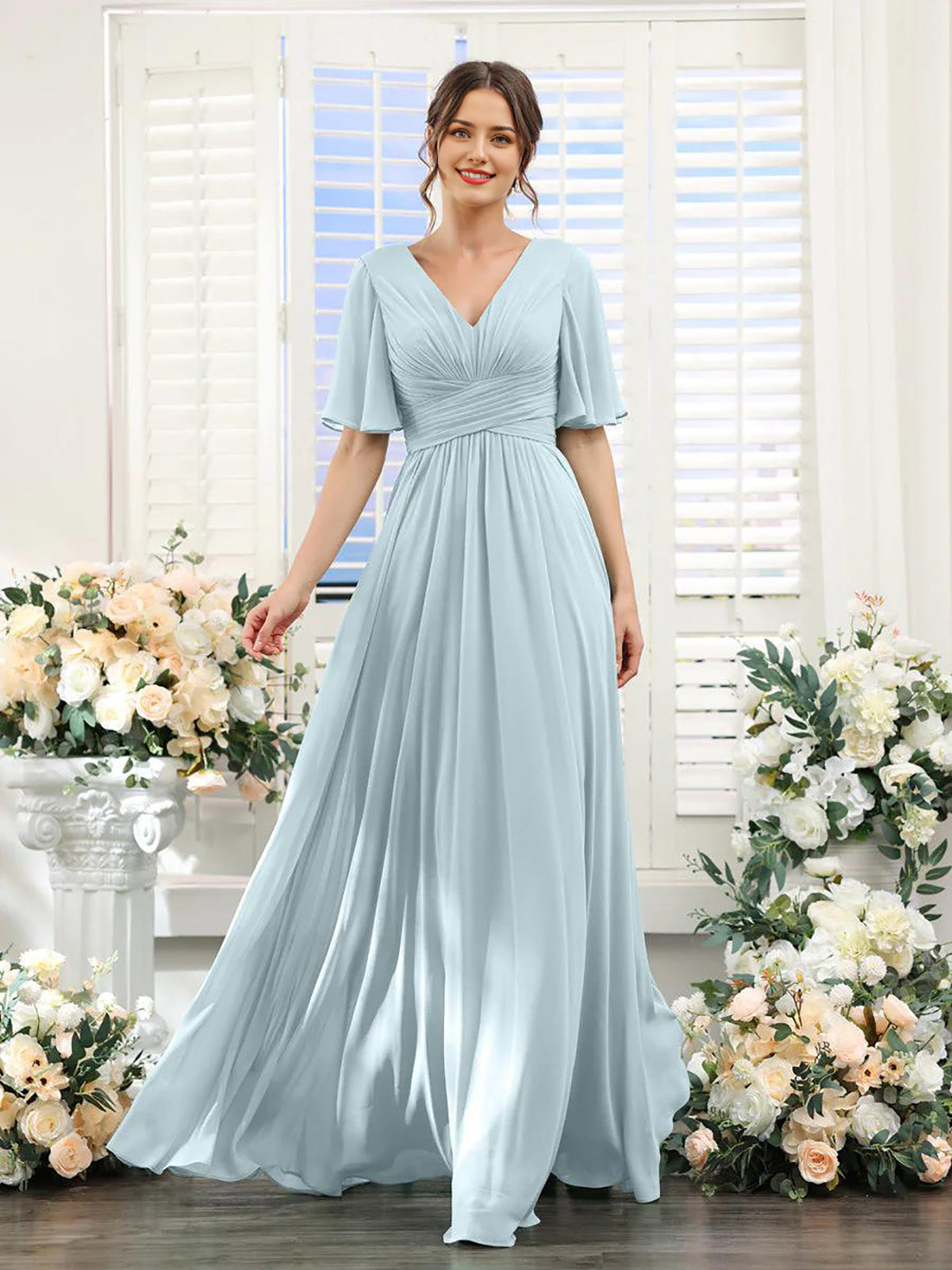 V Neck Sleeveless Split Formal Dress Cocktail Party Prom Long Wedding Guest Dresses For Women Trendy Bridesmaid Dresses