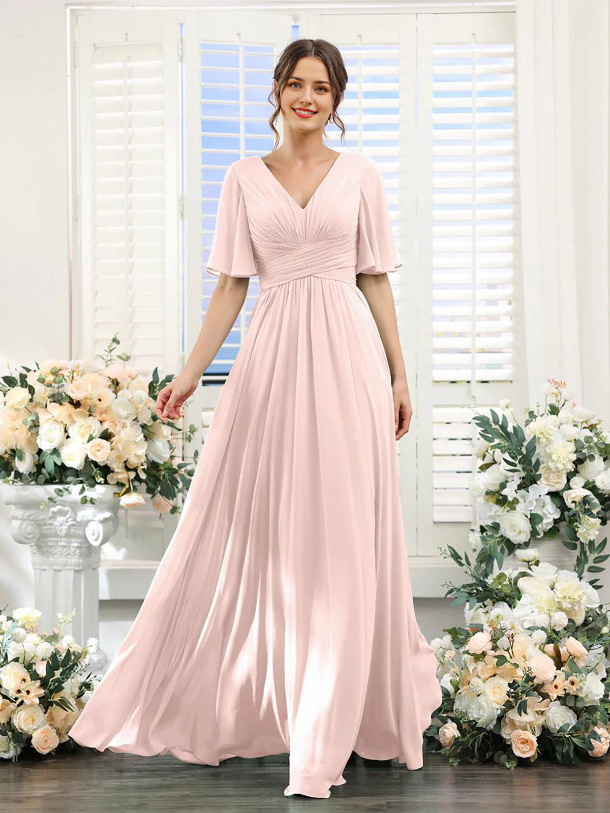 V Neck Sleeveless Split Formal Dress Cocktail Party Prom Long Wedding Guest Dresses For Women Trendy Bridesmaid Dresses