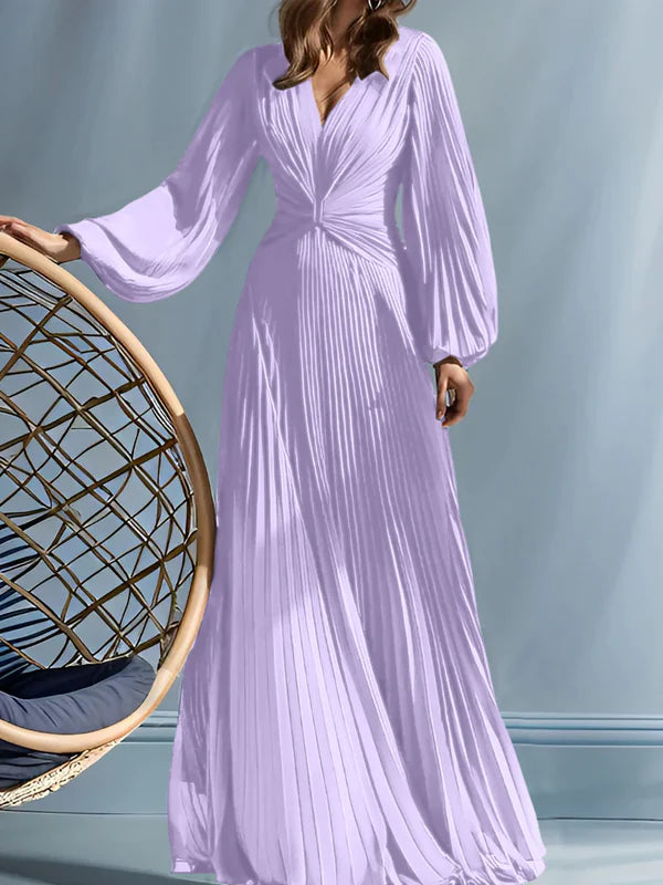 A-Line V-Neck Mother Of The Bride Dresses Long Sleeve Floor Length Evening Dress