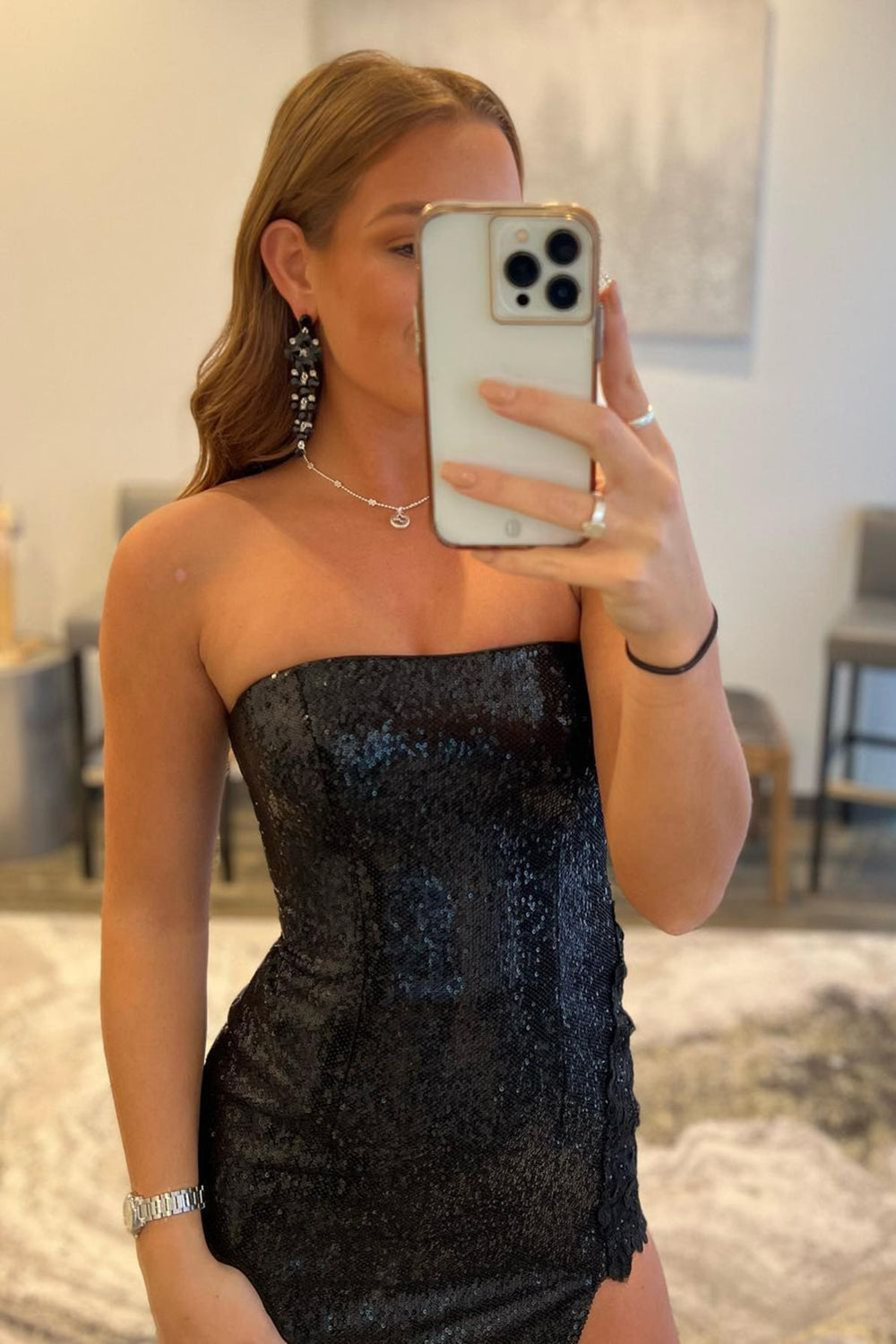 Mermaid Strapless Sequins With Slit Sweep Train Prom Dresses Sexy Evening Dresses