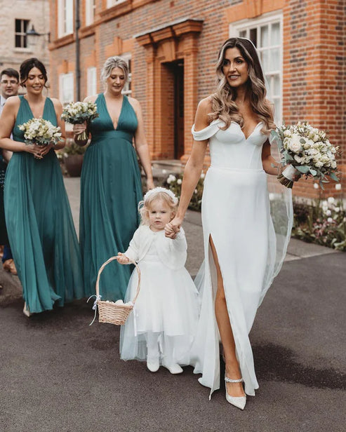 Mermaid Satin Wedding Dresses Off the Shoulder with Slit Floor Length Sexy