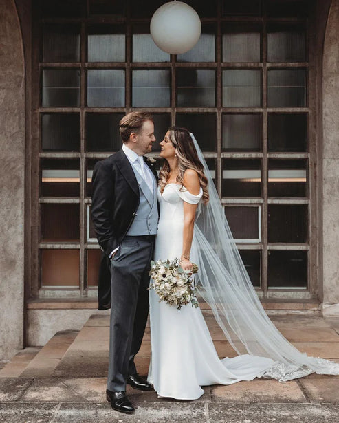 Mermaid Satin Wedding Dresses Off the Shoulder with Slit Floor Length Sexy