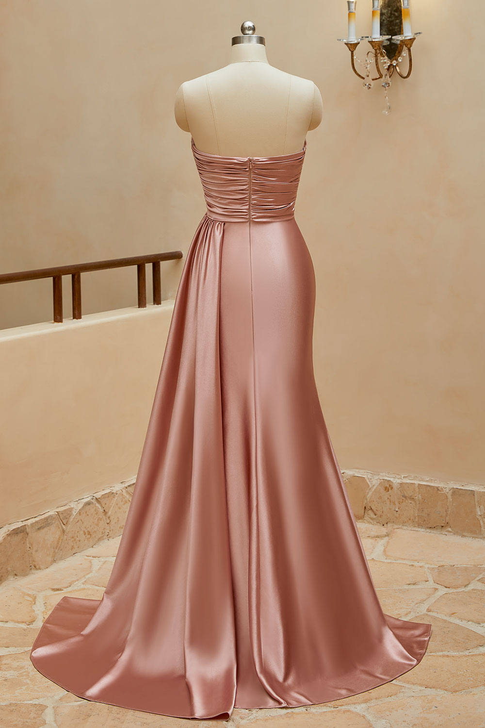 Mermaid Sweetheart Satin Split Prom Dresses with Attached Train Off Shoulder Evening Dress