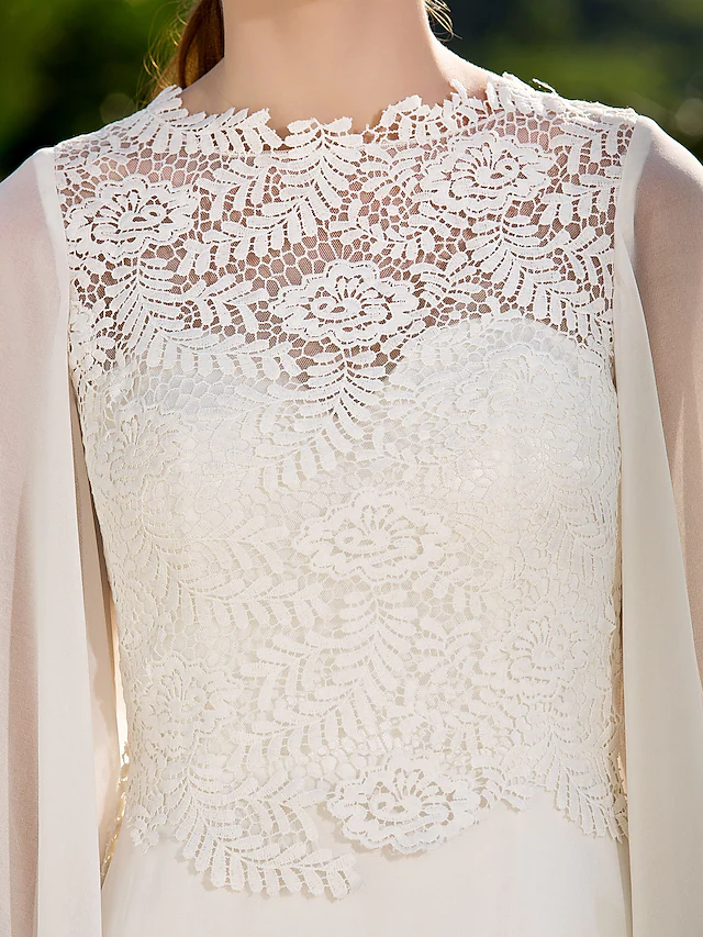 Wedding Dresses V Neck Court Train Chiffon Long Sleeve with Beading Pure Color