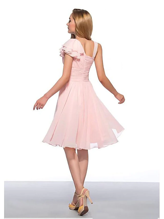 A-Line Empire Elegant Engagement Cocktail Party Dress Jewel Neck Sleeveless Knee Length Chiffon