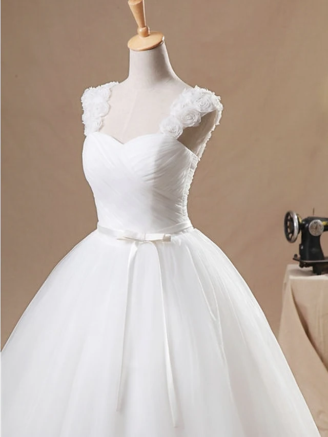 Ball Gown Wedding Dresses Jewel Neck Floor Length Chiffon Tulle Sleeveless Formal with Ruched