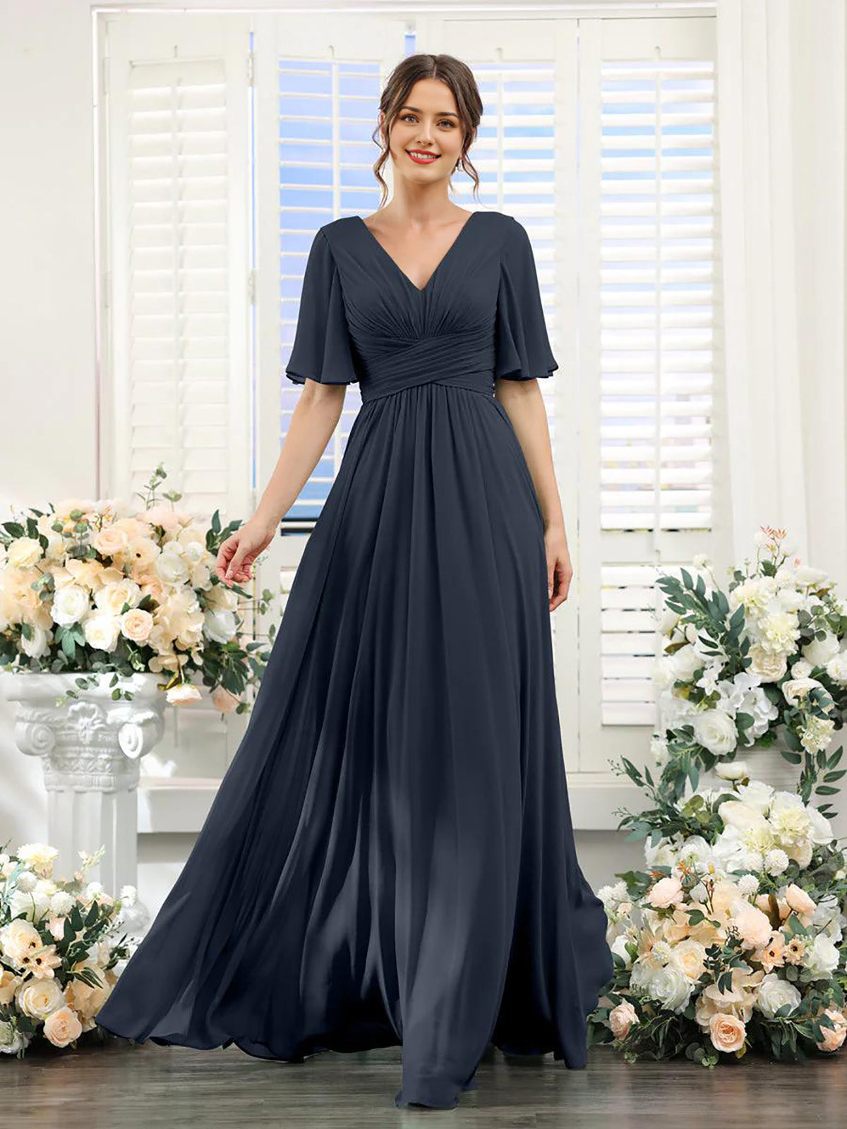 V Neck Sleeveless Split Formal Dress Cocktail Party Prom Long Wedding Guest Dresses For Women Trendy Bridesmaid Dresses
