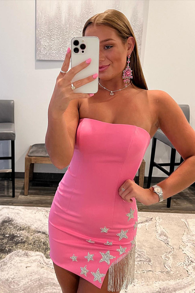 New Arrival Strapless Homecoming Dresses Sheath Satin With Beads Sexy