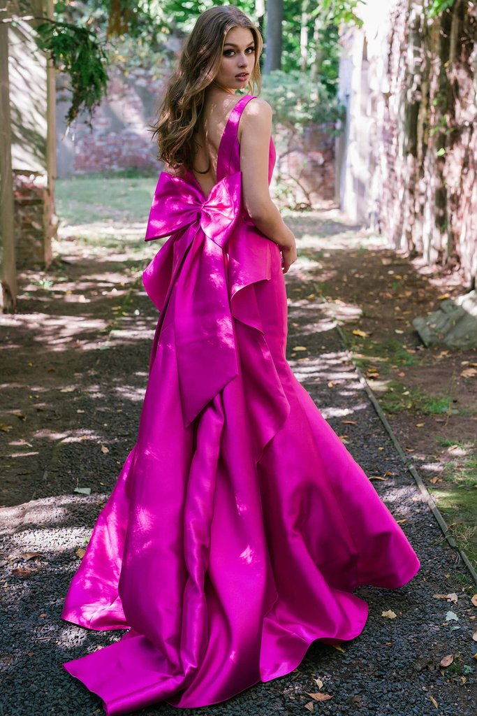 New Arrival V Neck Satin With Bow Knot Mermaid Prom Dresses Sexy Party Dresses