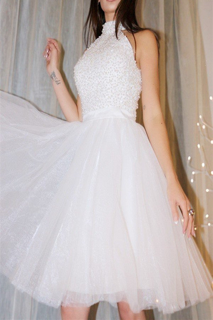 New Homecoming Dresses Scoop Short/Mini Tulle With Beading Short White