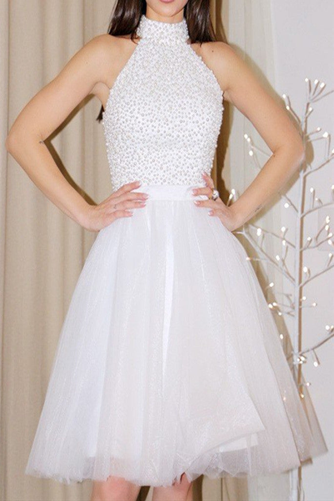 New Homecoming Dresses Scoop Short/Mini Tulle With Beading Short White