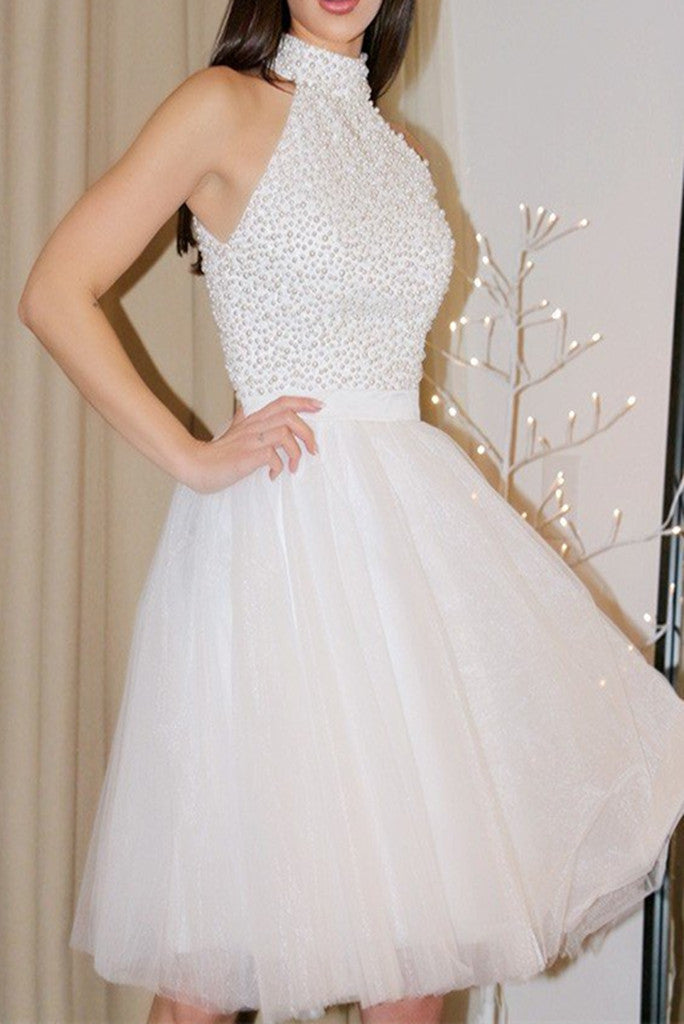 New Homecoming Dresses Scoop Short/Mini Tulle With Beading Short White