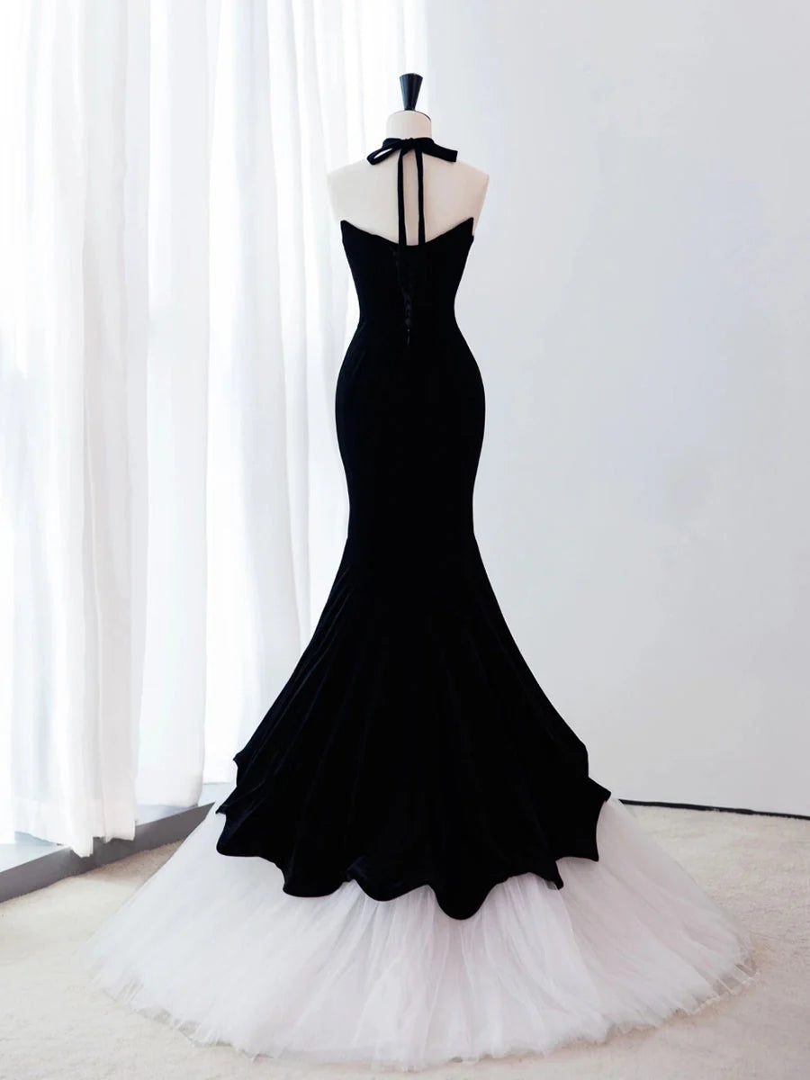 Mermaid Velvet Long Prom Dress Black