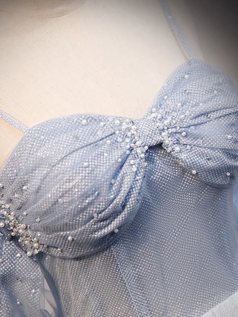 A-Line Off Shoulder Tulle Long Prom Dress Sparkly