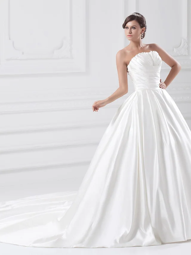 Ball Gown Wedding Dresses Strapless Court Train Satin Strapless Plus Size with Ruched