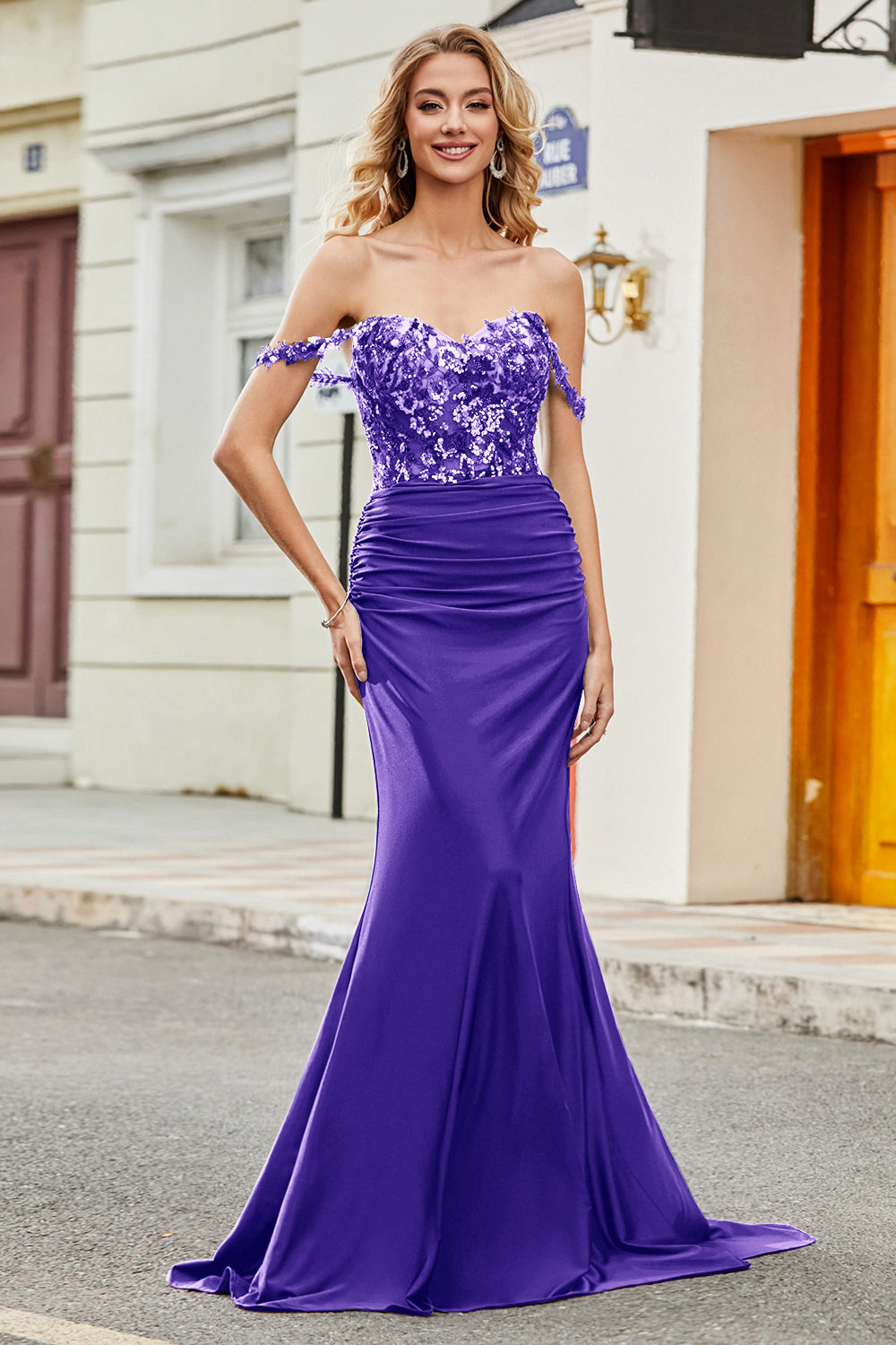 Sparkly Dark Green Mermaid Off The Shoulder Long Prom Dress with Ruffles Sexy