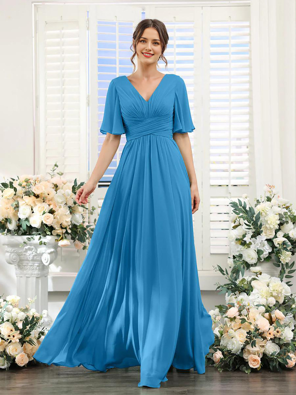 V Neck Sleeveless Split Formal Dress Cocktail Party Prom Long Wedding Guest Dresses For Women Trendy Bridesmaid Dresses