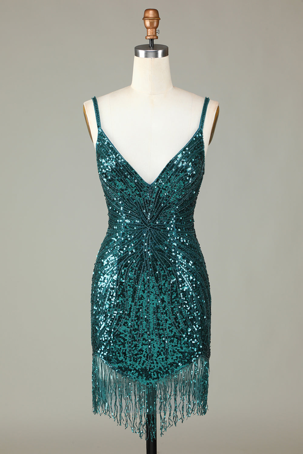 Sparkly Dark Green Bodycon Spaghetti Straps Lace-Up Back Short Homecoming Dress with Beading Sexy