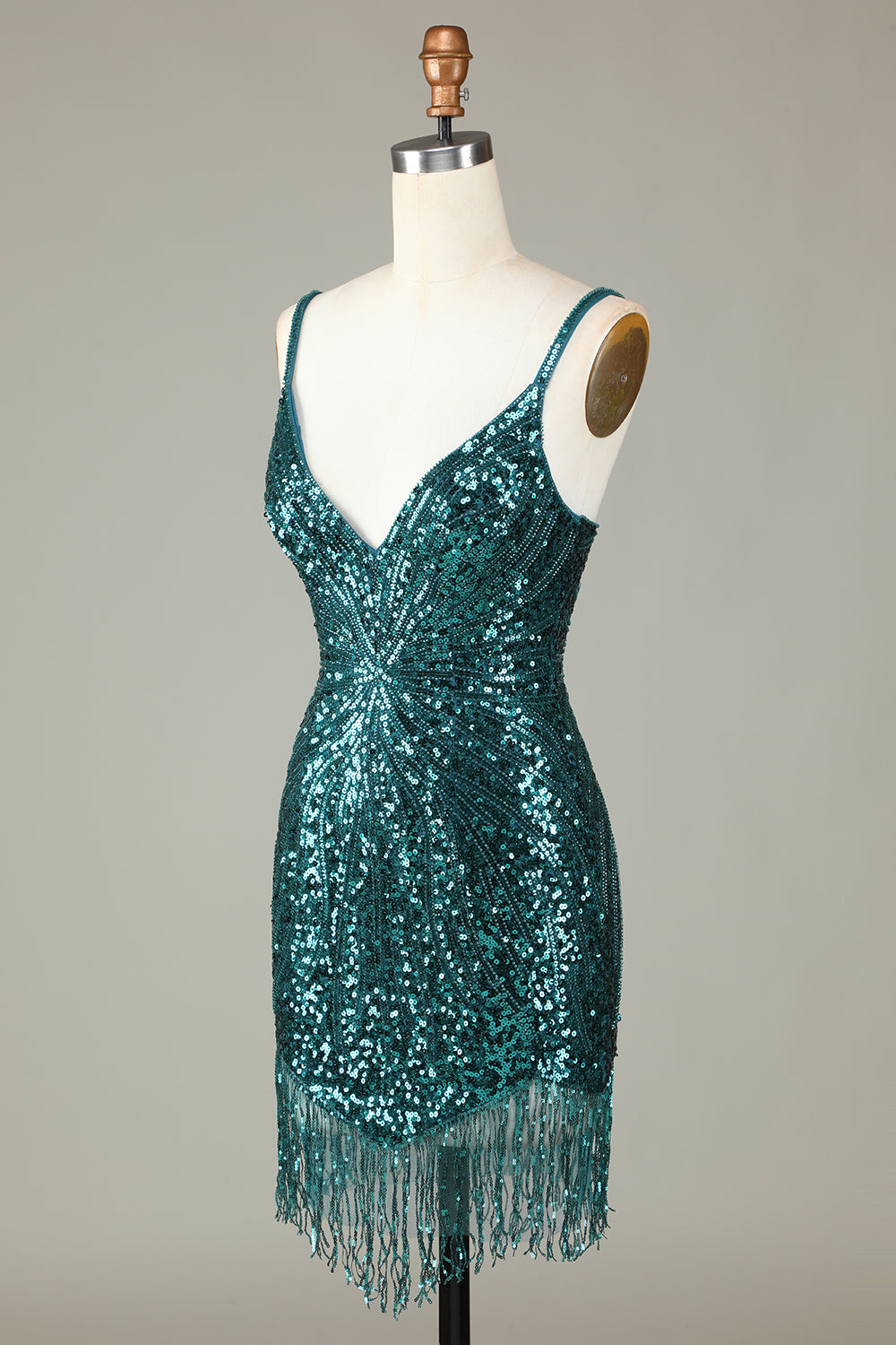 Sparkly Dark Green Bodycon Spaghetti Straps Lace-Up Back Short Homecoming Dress with Beading Sexy