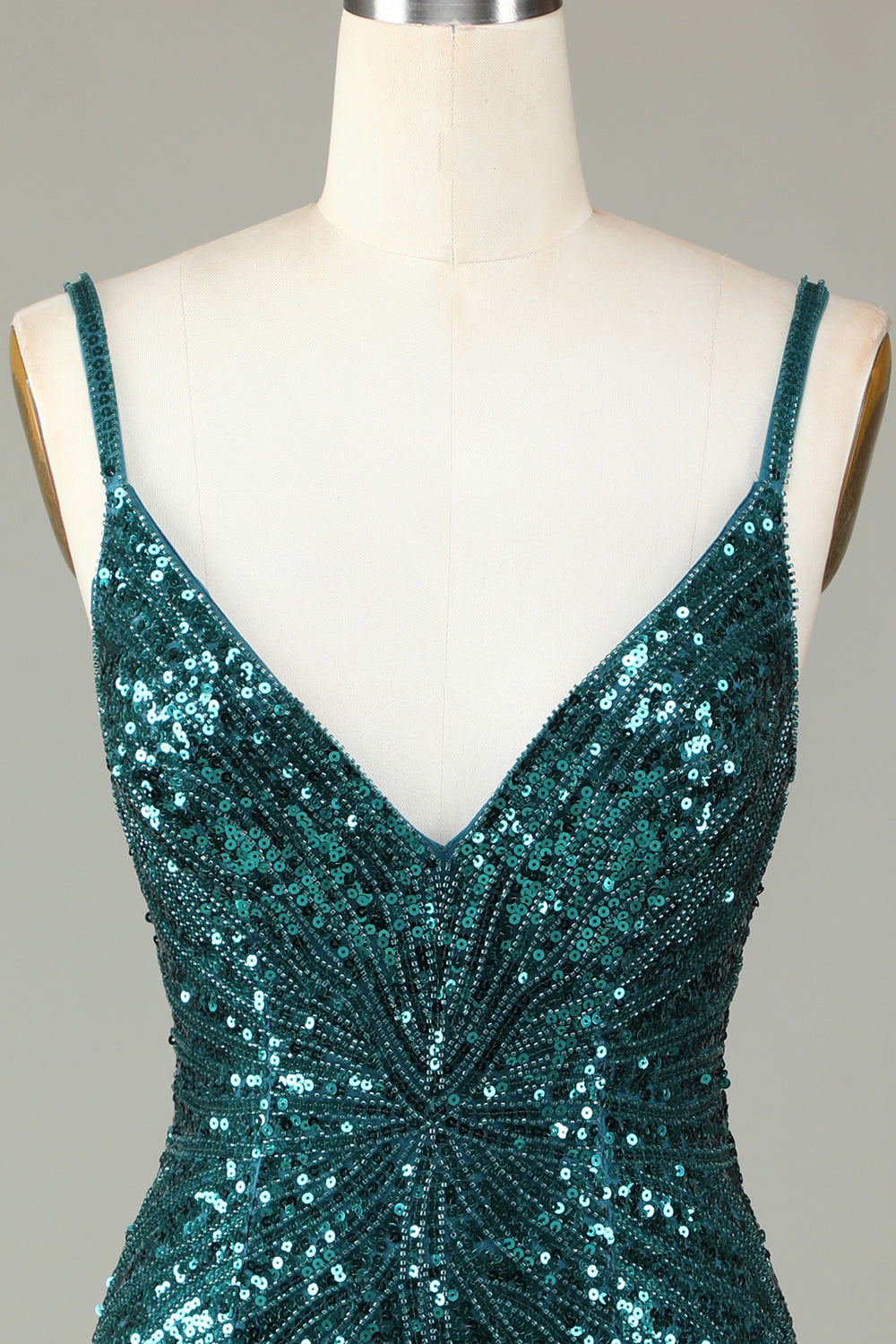 Sparkly Dark Green Bodycon Spaghetti Straps Lace-Up Back Short Homecoming Dress with Beading Sexy