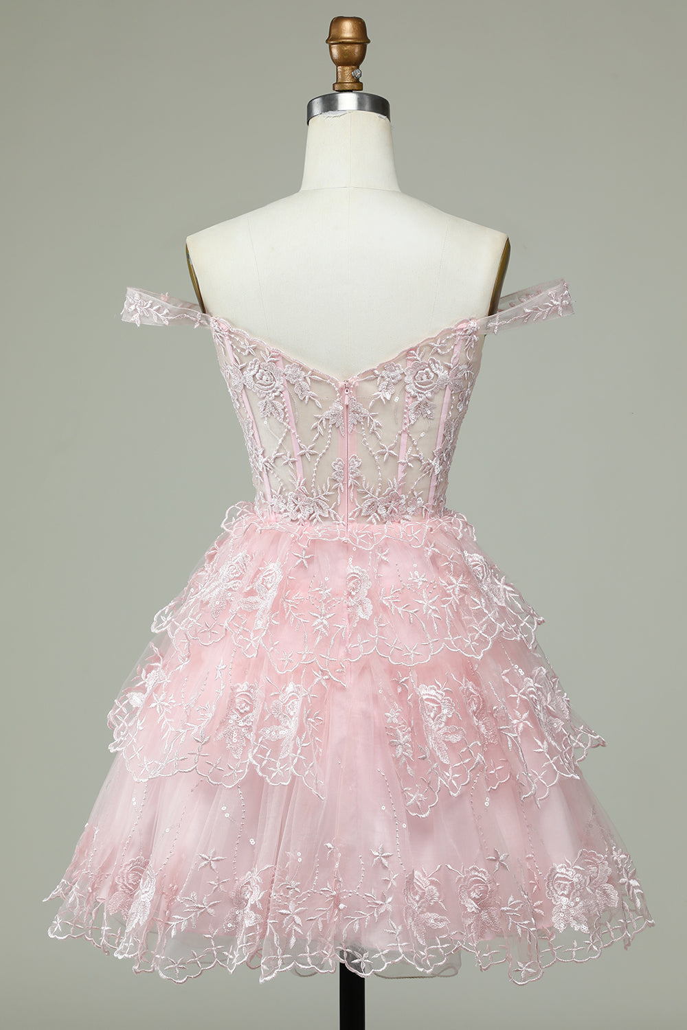 Princess A Line Corset Tiered Purple Short Homecoming Dress with Lace Off Shoulder