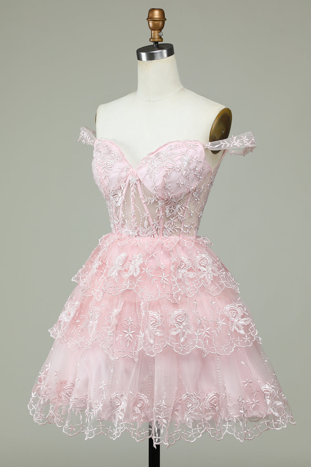 Princess A Line Corset Tiered Purple Short Homecoming Dress with Lace Off Shoulder