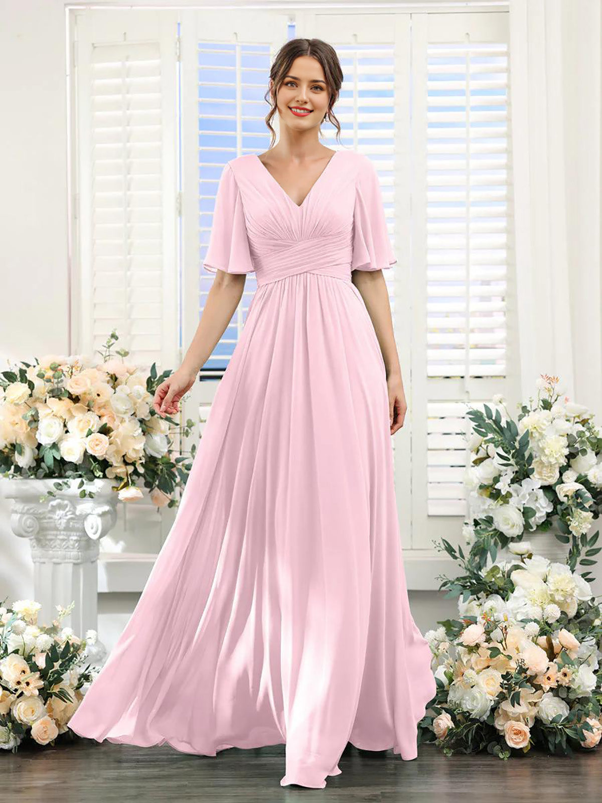 V Neck Sleeveless Split Formal Dress Cocktail Party Prom Long Wedding Guest Dresses For Women Trendy Bridesmaid Dresses