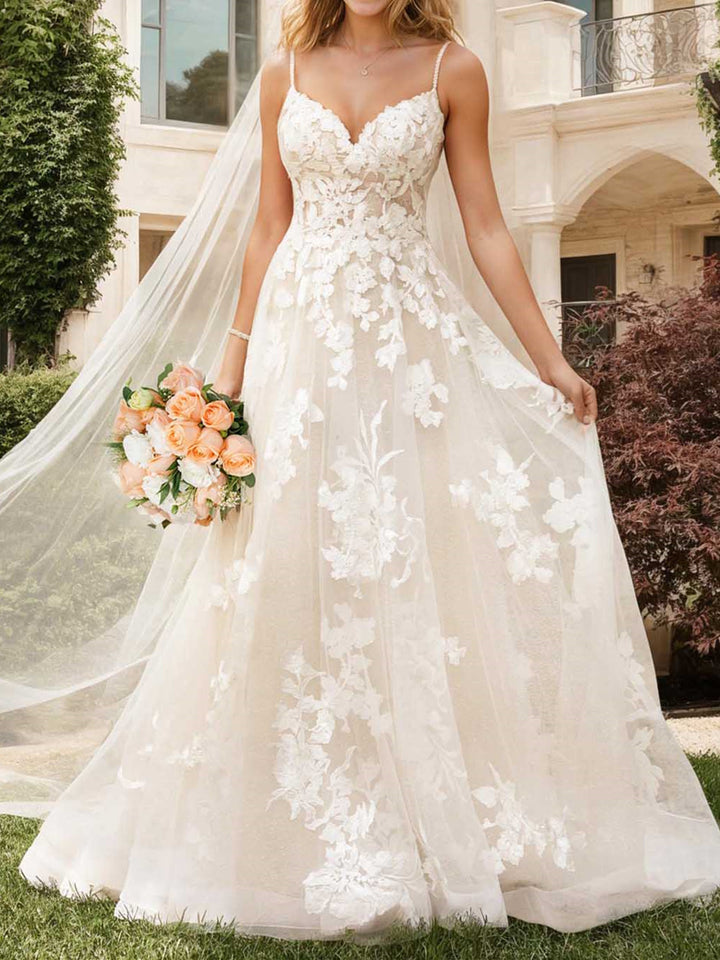 A-Line/Princess V-Neck Floor-Length Wedding Dress Sexy