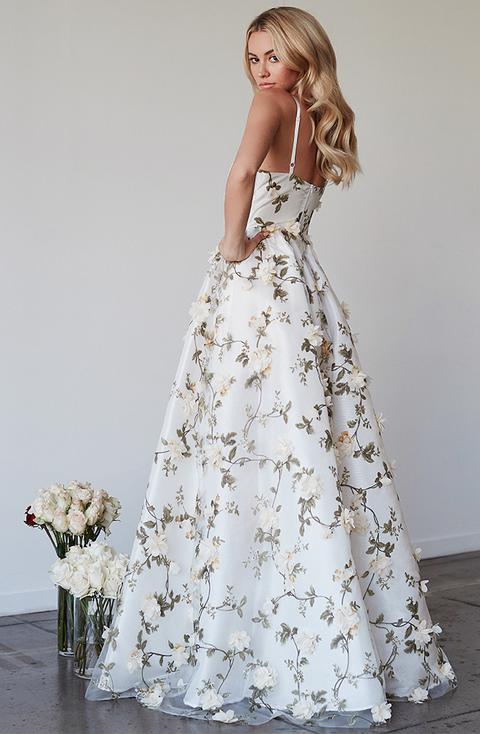 Prom Dress Sleeveless V-Neck Spaghetti Strap Satin Lace A-Line Floor Length With Flowers