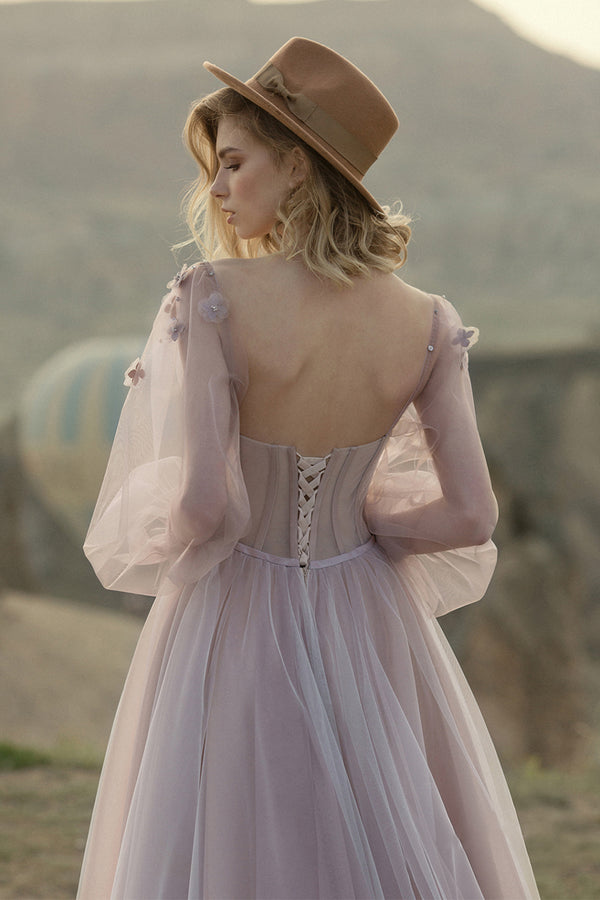 Prom Dresses Sweetheart A Line Tulle With Handmade Flowers Lace Up Beautiful Party Dresses