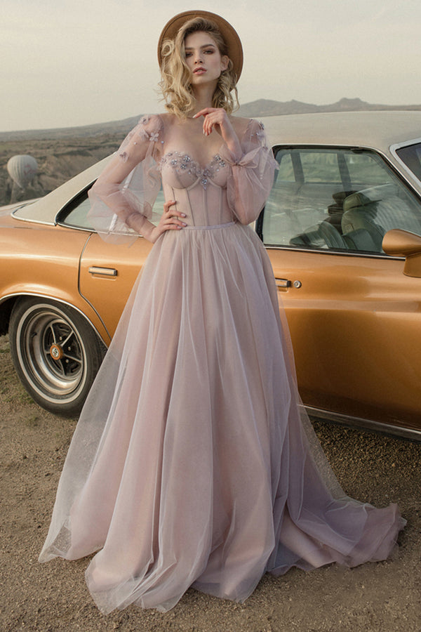 Prom Dresses Sweetheart A Line Tulle With Handmade Flowers Lace Up Beautiful Party Dresses