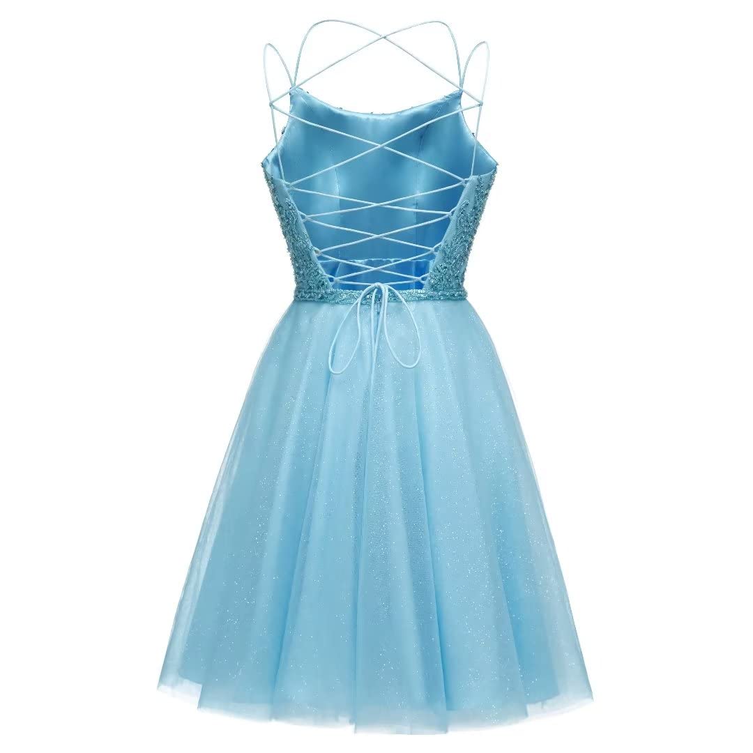 Puffy A Line Tulle Spaghetti Straps Beading Homecoming Dresses Short Cocktail Dress for Teens Beautiful
