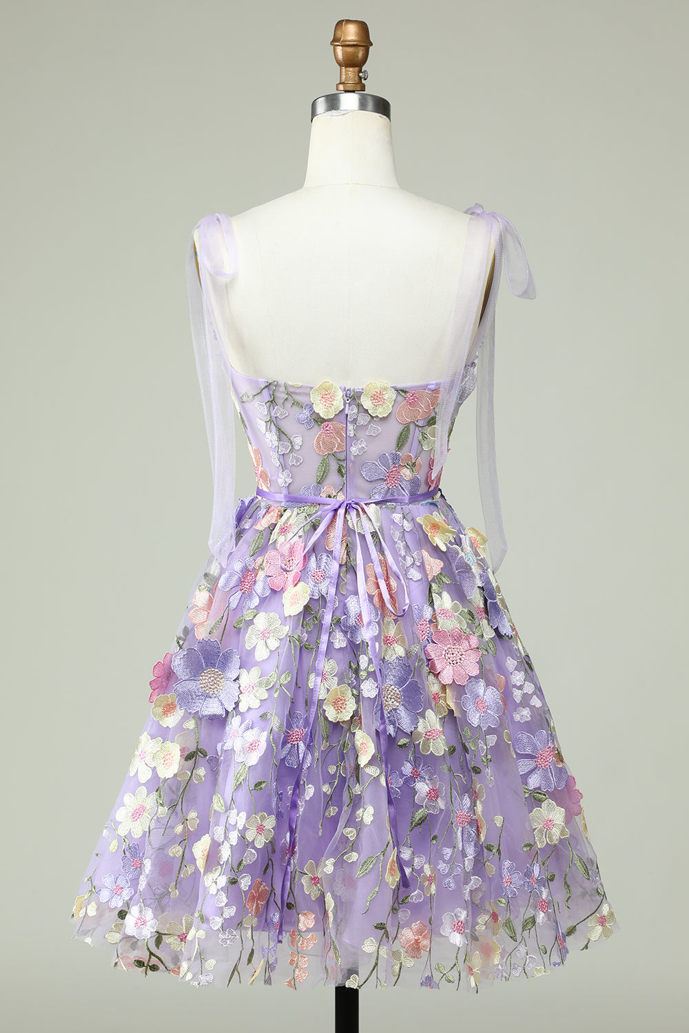 Purple A Line Spaghetti Straps Corset Homecoming Dress with 3D Flowers Beautiful