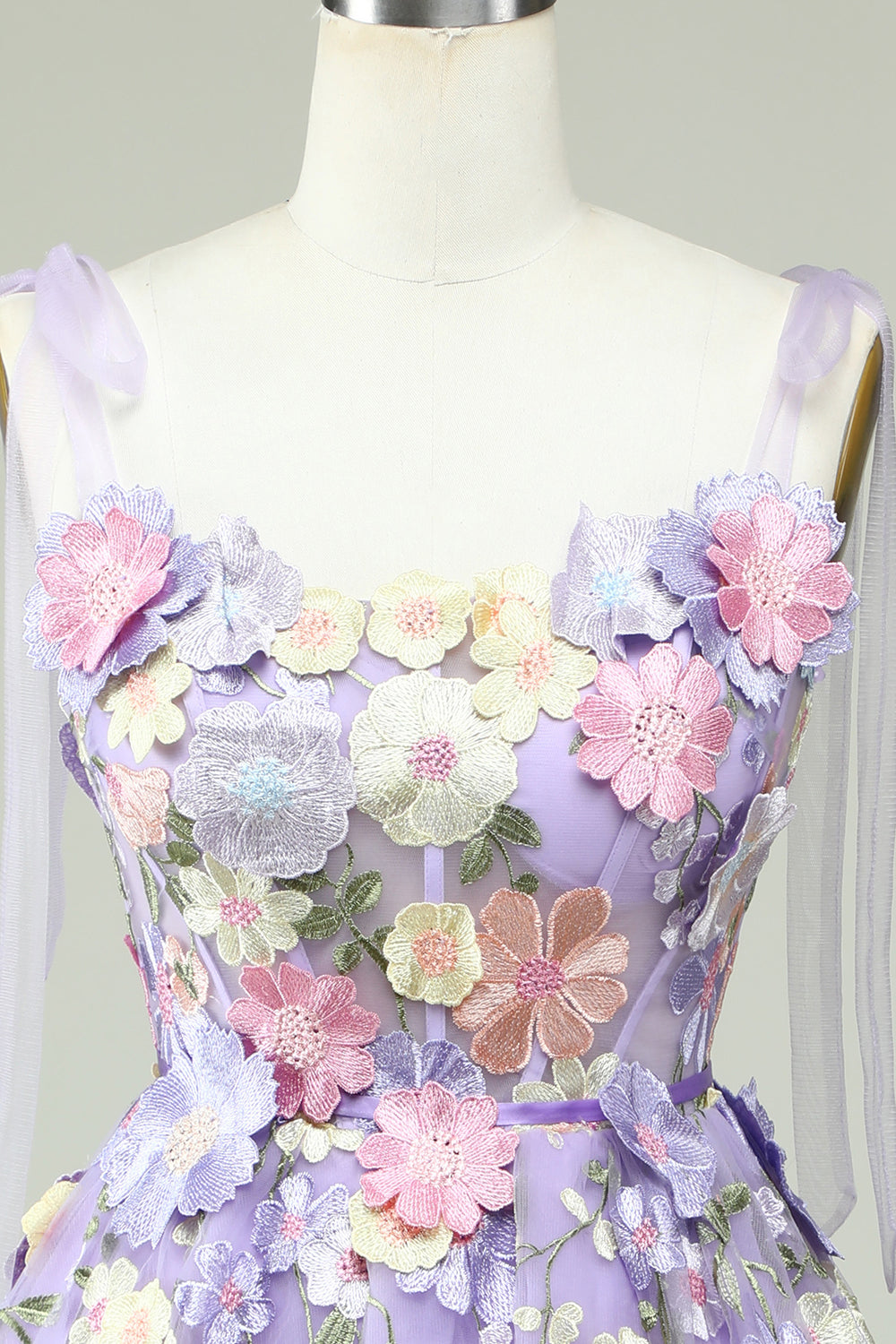 Purple A Line Spaghetti Straps Corset Homecoming Dress with 3D Flowers Beautiful